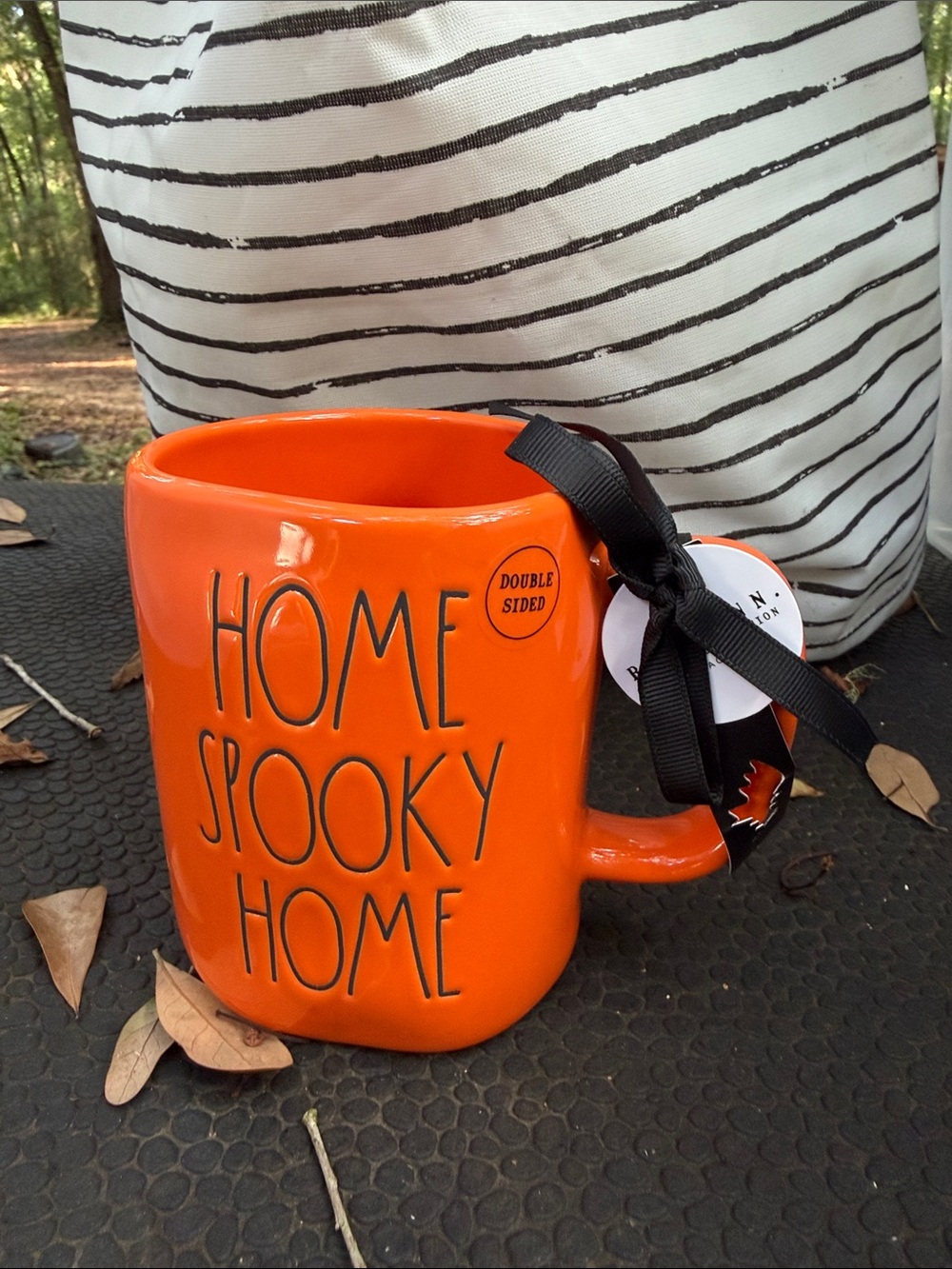 Rae Dunn Bright Orange "Home Spooky Home" Ceramic Mug